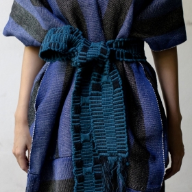 Karen cotton hand woven belt - Indigo with black pattern