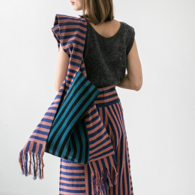 YAM, brown-blue Karen stripe hand woven shoulder bag