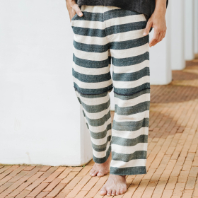 Natural cotton pants, black & white stripes
