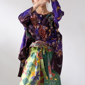 Batik long sleeve oversize, front button, multi purple 01