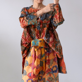 Batik long sleeve oversize, front button, multi saddle