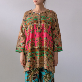 Batik long sleeve oversize, front button, pink mix 01