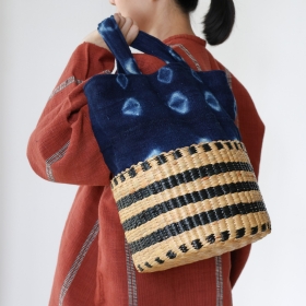 Indigo basket bag with strap