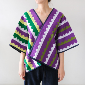 Lahu applique hand-stitched blouse, yellow & purple