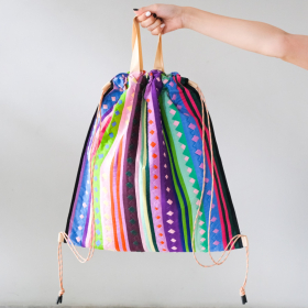 Lahu applique hand-stitched bag, multicolor stripe