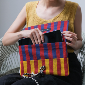 Karen, blue-red stripe hand woven tablet bag