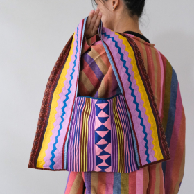 Lahu applique hand-stitched Yam, pink & yellow