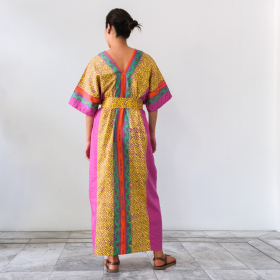 Hand painted Batik DRESS with belt Yellow - Pink