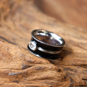 Corset, enamel silver with white topaz ring