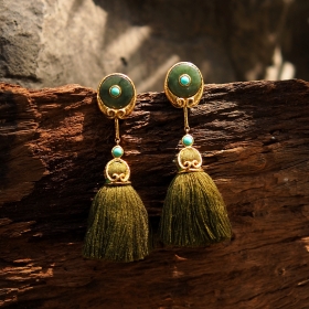 Jade turquoise tassel earrings