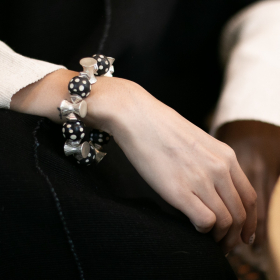 Black & white beads with Karen silver bracelet