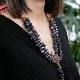 Amethyst & assort natural stones with Thai silk necklace