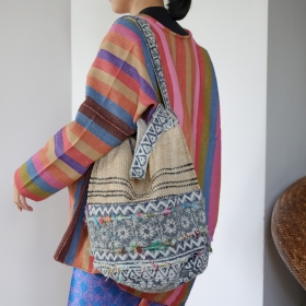 Ethnic bucket bag with natural stripe piad-2