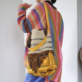 Patchwork bucket bag with natural & stripe piad