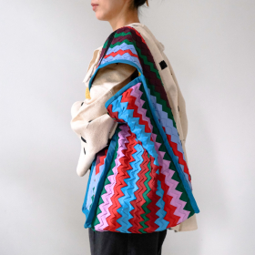 Lahu applique hand-stitched hobo bag, blue & red