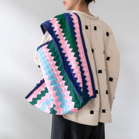 Lahu applique hand-stitched hobo bag, pink& green